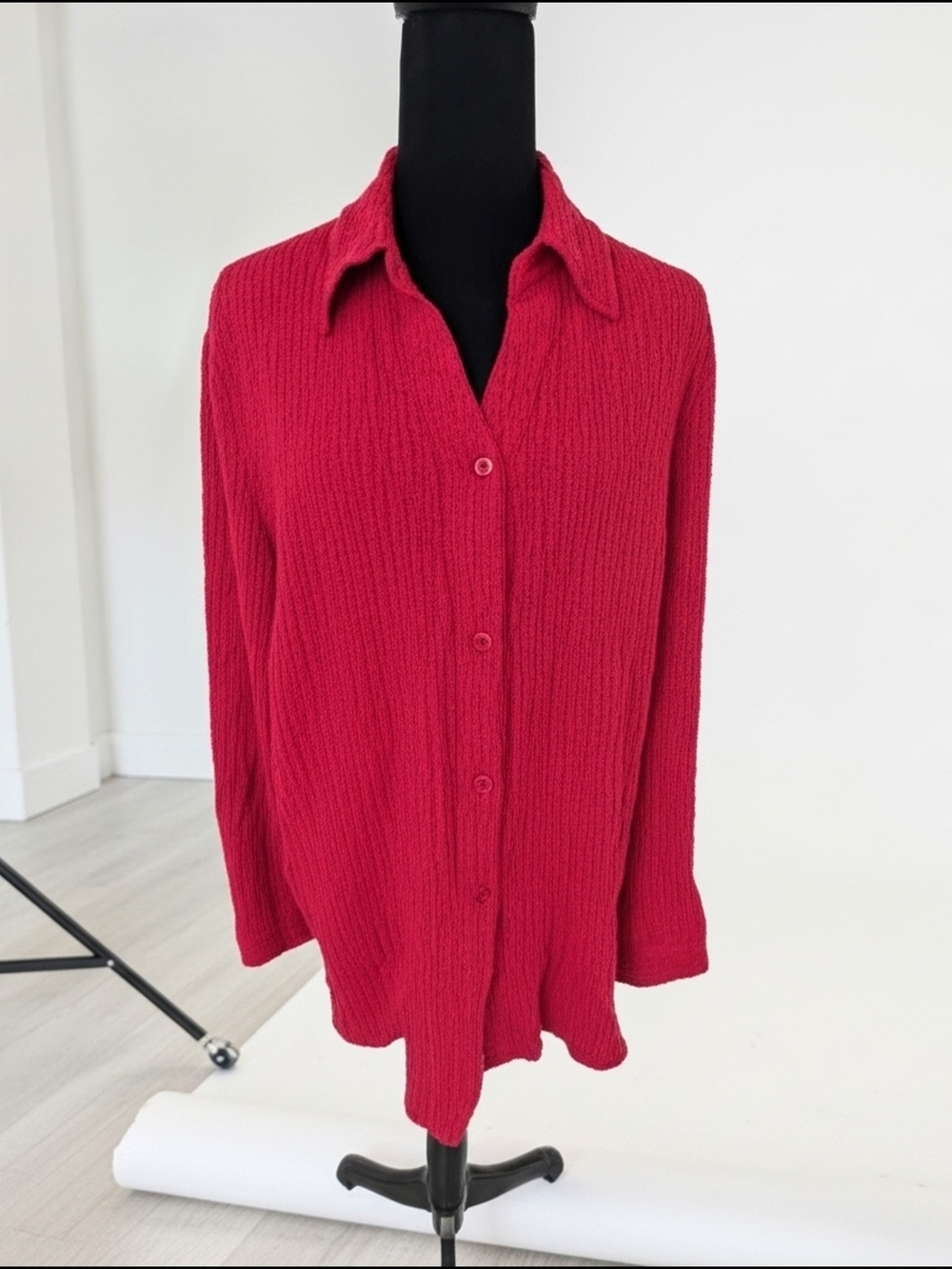 White Stag Ribbed Button-Down Shirt in Deep Red XL (042)